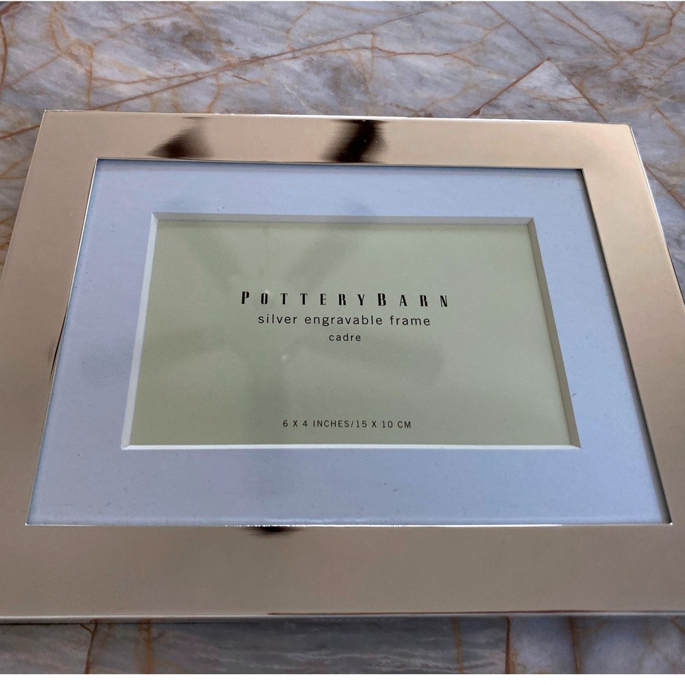Pottery Barn Silver Engravable Picture Frame 4x6 High Polish Tabletop Wall Decor